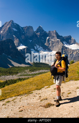 Wanderer am Goodsir Pass Mount Goodsir 3567m 11 703 im Hintergrund Kootenay Nationalpark in British Columbia Kanada Stockfoto