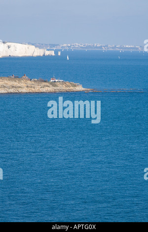 Zeigen Sie östlich von Durlston Punkt Swanage Dorset zeigt Peveril Point, Old Harry Rocks und Bournemouth an Stockfoto