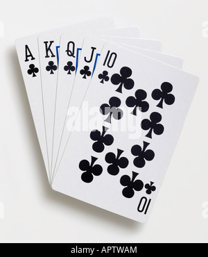 Pokerhand zeigt einen Royal Flush Stockfoto