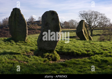 Neun Steinen nahe Stein Kreis, Harthill Moor, Peak District, Derbyshire Stockfoto