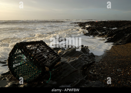 Hummer-Töpfe gespült in einem Sturm in Aberystwyth Nordstrand Stockfoto