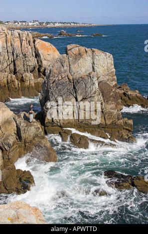 Côte Sauvage im Le Croisic, Blick Richtung Bâtz Sur Mer, Bretagne, Frankreich Stockfoto