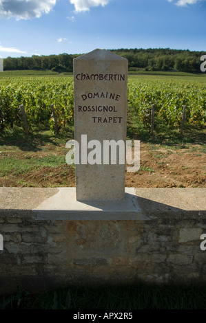 Domaine Rossignol-Trapet premier Cru Weingut Schild südlich von Gevrey Chambertin Dorf an der D122, Burgund, Frankreich Stockfoto