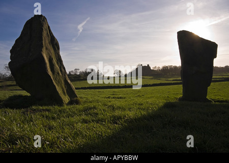 Neun Steinen engen Steinkreis und Robin Hood zu schreiten, Harthill Moor, Peak District, Derbyshire Stockfoto