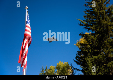 Air Force One überfliegen des neuen Besucherzentrums in Grand Teton Nationalpark, Wyoming Stockfoto