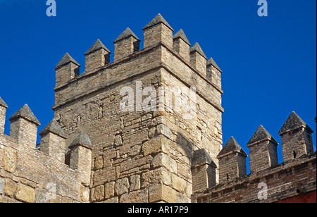 Turm der Reales Alcazares, Plaza del Triunfo, Sevilla, Spanien Stockfoto