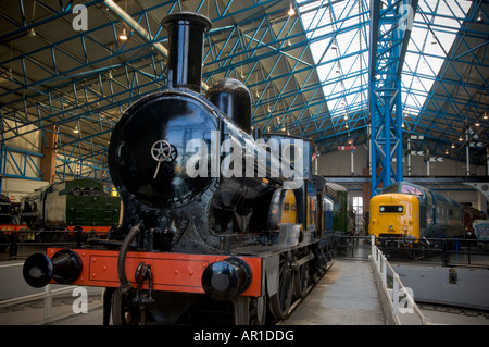 Front view of 2-4-0 No 790 "Hardwicke" steam locomotive on display at the National Railway Museum in York Stockfoto
