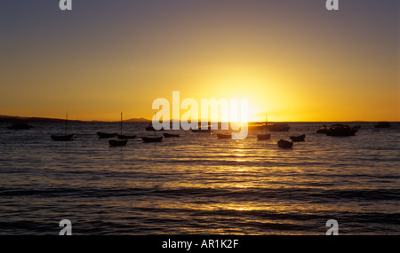Sonnenuntergang über den Titicacasee in Copacabana-Bolivien Stockfoto