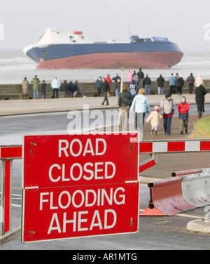 Die Riverdance gespült aus Blackpool den Fluss Tanz war eines der 3 Schiffe verlor damals aus Großbritannien in schwere Stürme Stockfoto