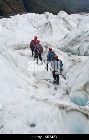 Gruppe von Touristen zu Fuß auf dem Eis der Franz Josef Gletscher, neue Zelaand Stockfoto