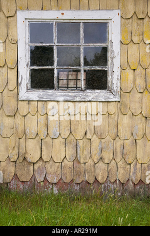 Zederschindeln oder Tejuelas an der Wand eines alten Gebäudes Chiloe Insel Chile Stockfoto