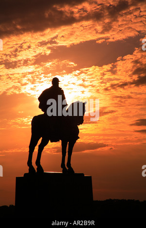 Statue von Stonewall Jackson im Sonnenuntergang, Manassas National Battlefield Park, Manassas, Virginia, USA Stockfoto