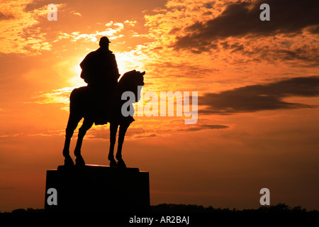 Statue von Stonewall Jackson im Sonnenuntergang, Manassas National Battlefield Park, Manassas, Virginia, USA Stockfoto