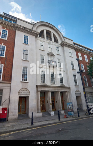 Alten London Obst und Wolle Exchange Builidng auf Brushfield Street London gegenüberliegenden Old Spitalfields Market Stockfoto