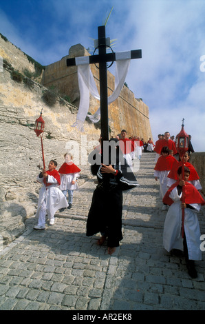 Osterprozession am Karfreitag, Zitadelle von Bonifacio, Bonifacio, Korsika, Frankreich Stockfoto