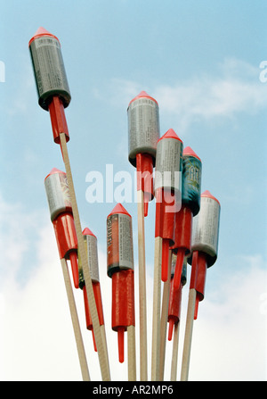 Flaschenraketen abzielen, Himmel Stockfoto