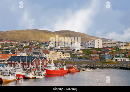 Hafen von Hammerfest, ein Fischerdorf im Norden Fjordlands, Norwegen Stockfoto