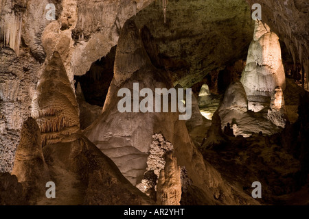 Höhlenformationen Sie (Sinterbildung) im großen Raum, Carlsbad Caverns National Park, New Mexico, Vereinigte Staaten Stockfoto