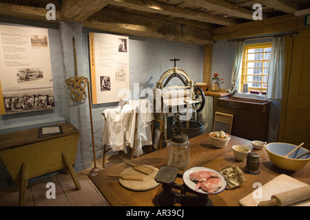 im Inneren der alten Haus-Musuem in Thetford, Norfolk, Großbritannien zeigt eine neu erstellte späten viktorianischen Küche von 1901 Stockfoto