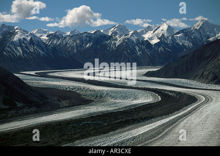 Kaskawulsh Gletscher, Aerial view, Mt. Logan, Kluane NP Yukon, Kanada Stockfoto