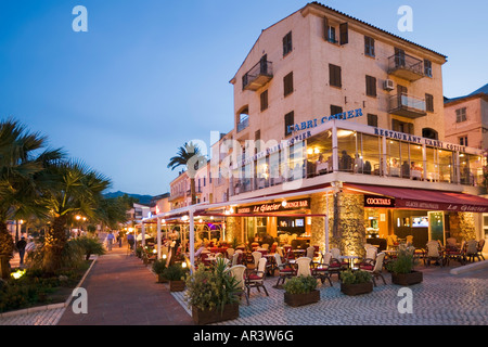 Restaurant am Quai Landry, Harbourfront, Calvi, Balagne, Korsika, Frankreich Stockfoto