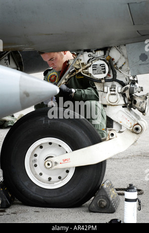 Bild Martin Phelps 17 06 07 Kemble Luftfahrtschau Kemble Arirfield Gloucestershire Wartung auf der Harrier Stockfoto