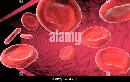 9 rote Blutkörperchen Erythrozyten in Arterie durch schweben Stockfoto