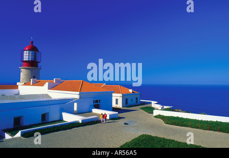 Leuchtturm von Cabo de Sao Vicente Sagres Costa Vicentina Algarve Portugal Stockfoto