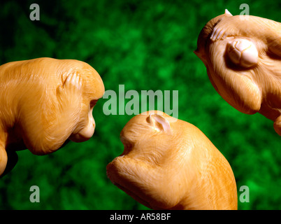 sehen Sie, nichts Böses hören, nichts Böses sprechen kein Elfenbein Affen Stockfoto