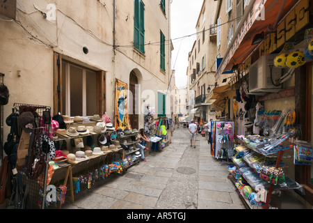 Geschäfte in der Altstadt, Calvi, die Balagne, Korsika, Frankreich Stockfoto