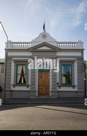 Alter Versand Büro 1895 Front im typischen Kolonialstil Holzgebäude Akaroa Canterbury Südinsel Neuseeland Stockfoto