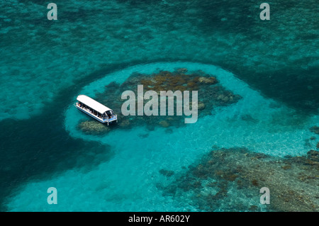 Glas Boot und Reef Green Island Great Barrier Reef Marine Park North Queensland Australien Antenne Stockfoto