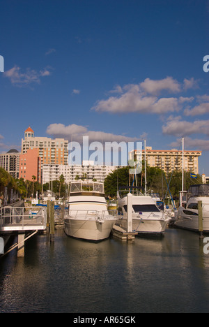 Marina Jack Bayfront Plaza Sarasota Bayfront Park Bucht vor Sarasota Florida FL Fla Süd blauer Himmel Hintergrund bs Sonne s Stadt sk Stockfoto