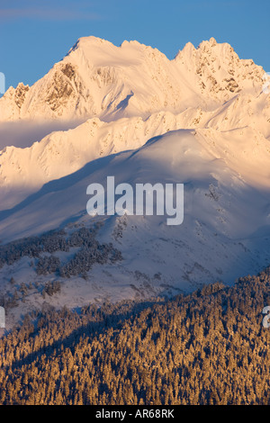 Schneebedeckte Berge im Chugach National Forest Seward Alaska Stockfoto