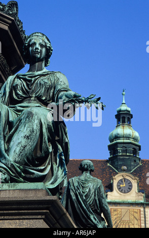 Detail von der Basis des Wetter geschlagen bronze Kaiser Franz II Denkmal von Amalienburg, Vienna, Austria übersehen Stockfoto
