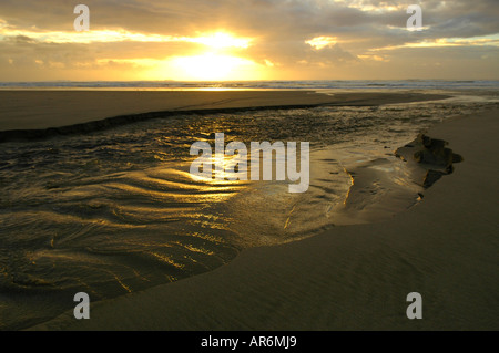 Malerische Aussicht auf einem Flussdelta läuft zum Meer über eine weite von Strand Sand an der kalifornischen Küste. Stockfoto