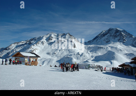 Winter Landscapeskiers im Chalet De La Chal; Les Arcs; Frankreich Stockfoto