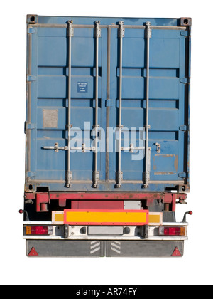 Europäische Flachbett-18-Wheeler mit Metallbehälter Stockfoto