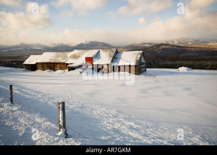 Ein Winter-Bauernhof im Hinterland Charlevoix, Quebec, Kanada Stockfoto