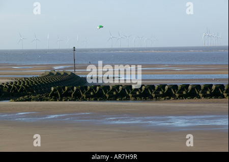 Ein Off Shore Windpark aus New Brighton im Mersey Mündung Liverpool England Stockfoto