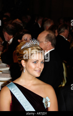 Schwedische Prinzessin Madeleine bei der Gala-Dinner zu Ehren der Nobelpreisträger im blauen Saal im Rathaus von Stockholm Stockfoto