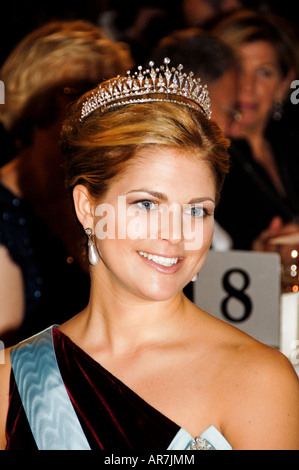 Schwedische Prinzessin Madeleine bei der Gala-Dinner zu Ehren der Nobelpreisträger im blauen Saal im Rathaus von Stockholm Stockfoto