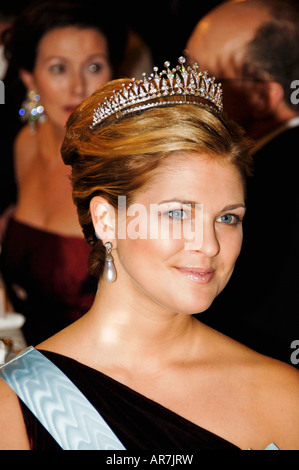 Schwedische Prinzessin Madeleine bei der Gala-Dinner zu Ehren der Nobelpreisträger im blauen Saal im Rathaus von Stockholm Stockfoto