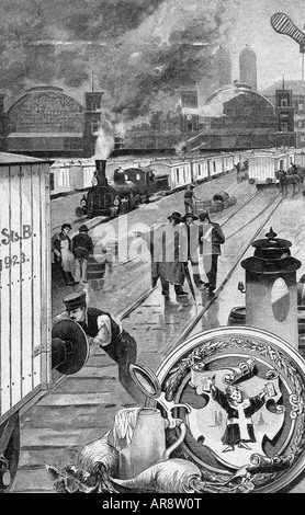 Geografie/Reisen, Deutschland, München, Transport/Transport, Eisenbahn, Hauptbahnhof, Güterbahnhof, Holzgravur, ca. 1890, Stockfoto