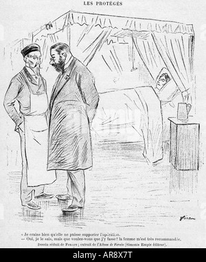 Medizin, Ärzte, Karikatur, "Les Proteges", Zeichnung von Jean Louis Forain (1850-1931), Stockfoto