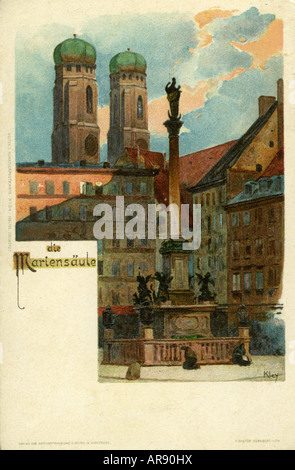 Geographie/Reise, Deutschland, München, Marienplatz, Aussicht, Mariensäule, Kunstpostkarte von Kley, ca. 1897, Stockfoto