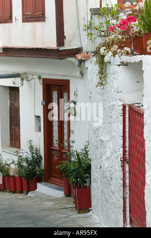 Griechenland, nordöstlichen Ägäischen Inseln, SAMOS Vathy (Samos-Stadt): Ano Vathy Dorf, Straße Detail Stockfoto