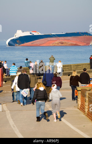 Die Riverdance war eine RORO-Fähre in Dienst mit Seatruck Ferries, wenn es auf die, 31. Januar 2008 in der Nähe von Cleveleys, UK gestrandet. Stockfoto