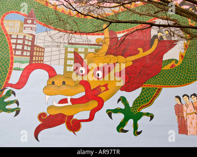 Wandbild auf Wand Chinatown Hing Heu Park International District Seattle Washington Stockfoto