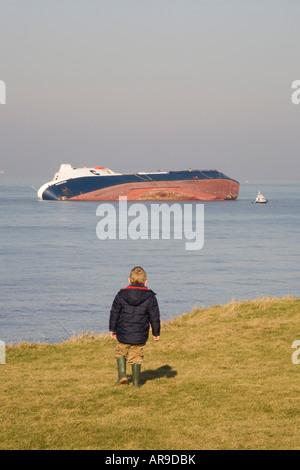 Die Riverdance war eine RORO-Fähre in Dienst mit Seatruck Ferries, wenn es auf die, 31. Januar 2008 in der Nähe von Cleveleys, UK gestrandet. Stockfoto